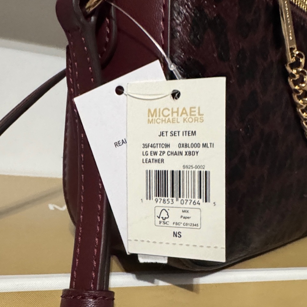 Michael Kors Dark Red / burgundy/ oxblood jet set Animal Print Crossbody Bag - Picture 16 of 16